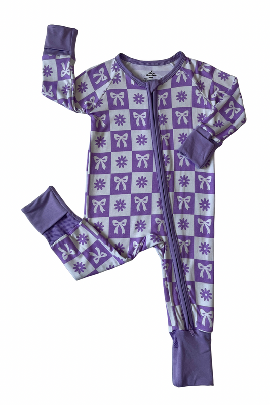 checkered bow footie